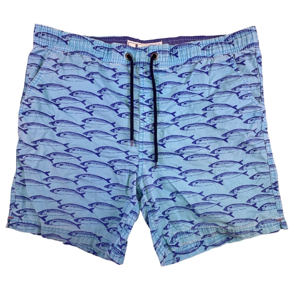 Boden London Men's Swim‎ Trunks Size 32 Blue Mackerel Fish Board Shorts Nautical
